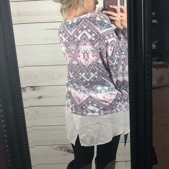 Kiera Pink Aztec Southwestern Pattern Pullover - Picture 3 of 5